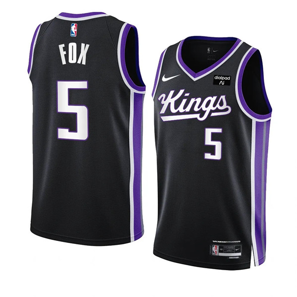 Men's Sacramento Kings #5 De’Aaron Fox Black 2023/24 Icon Edition Swingman Stitched Basketball Jersey